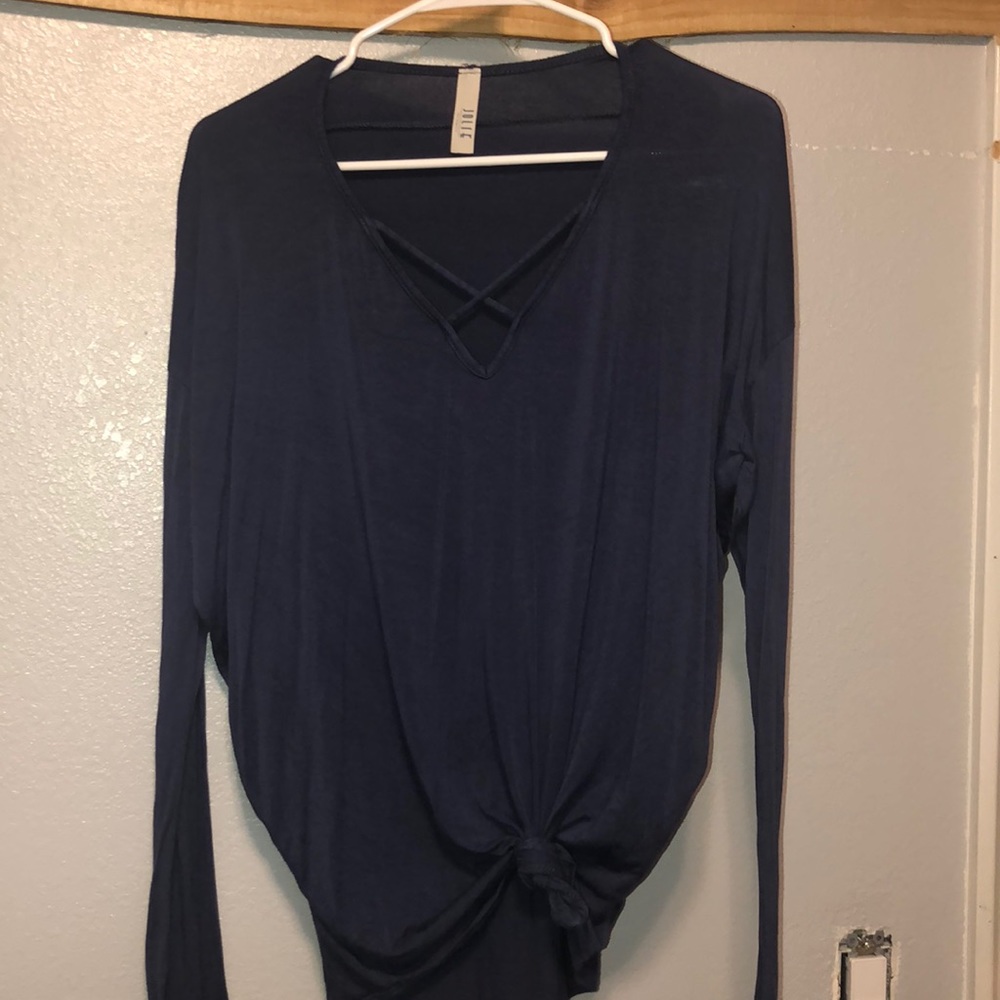 Blue long sleeved crossed neck top